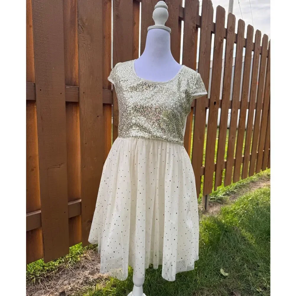 Justice Girls Gold Sparkle Dress Size 16